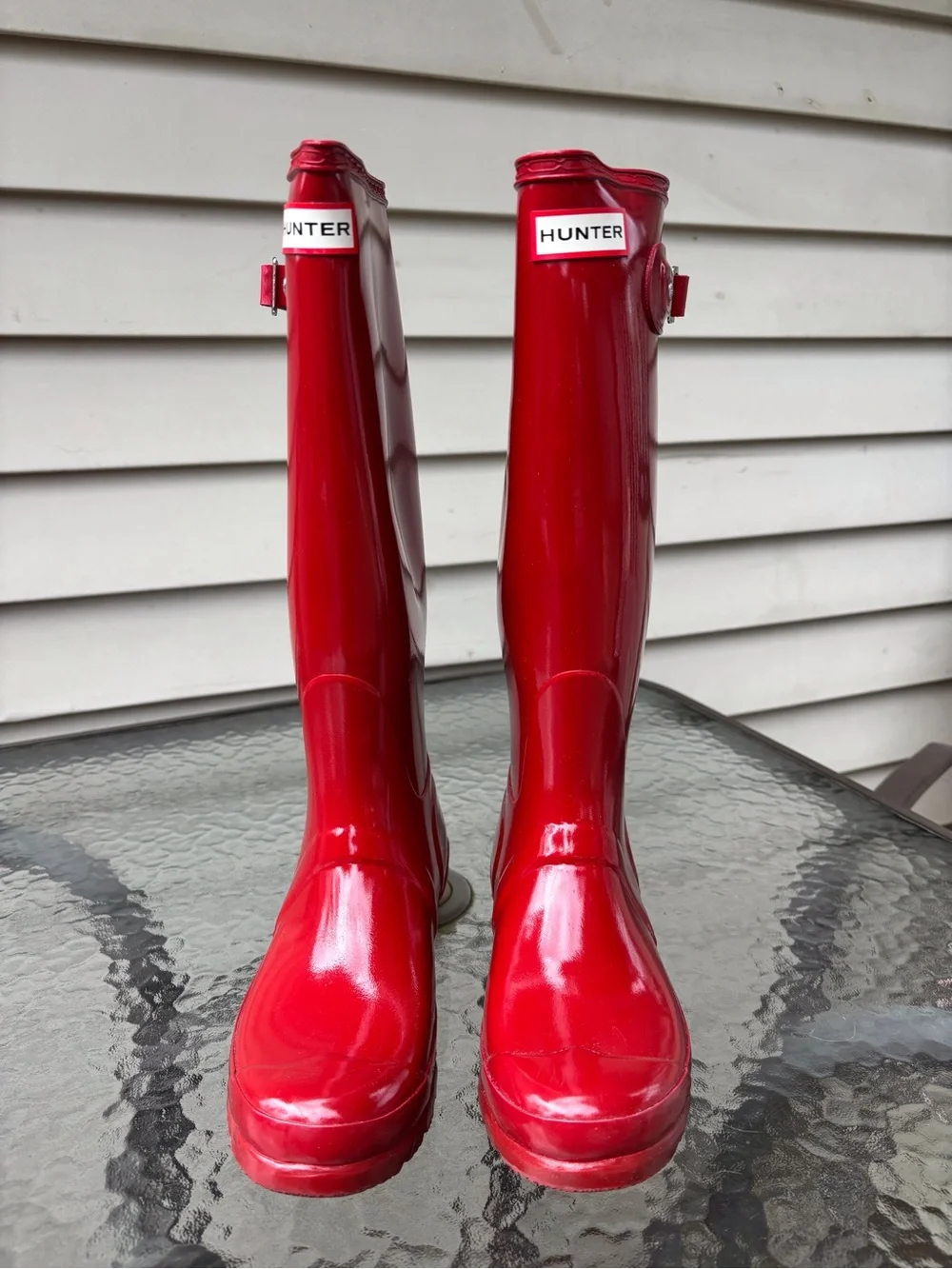 Original Hunter Gloss Military Red Tall Rain Boots size 7 NIB